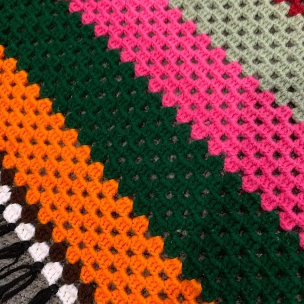 Vintage Mid Century‎ Hand Crochet Afghan 59x62